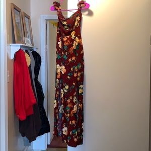 Burgundy flower maxi dress